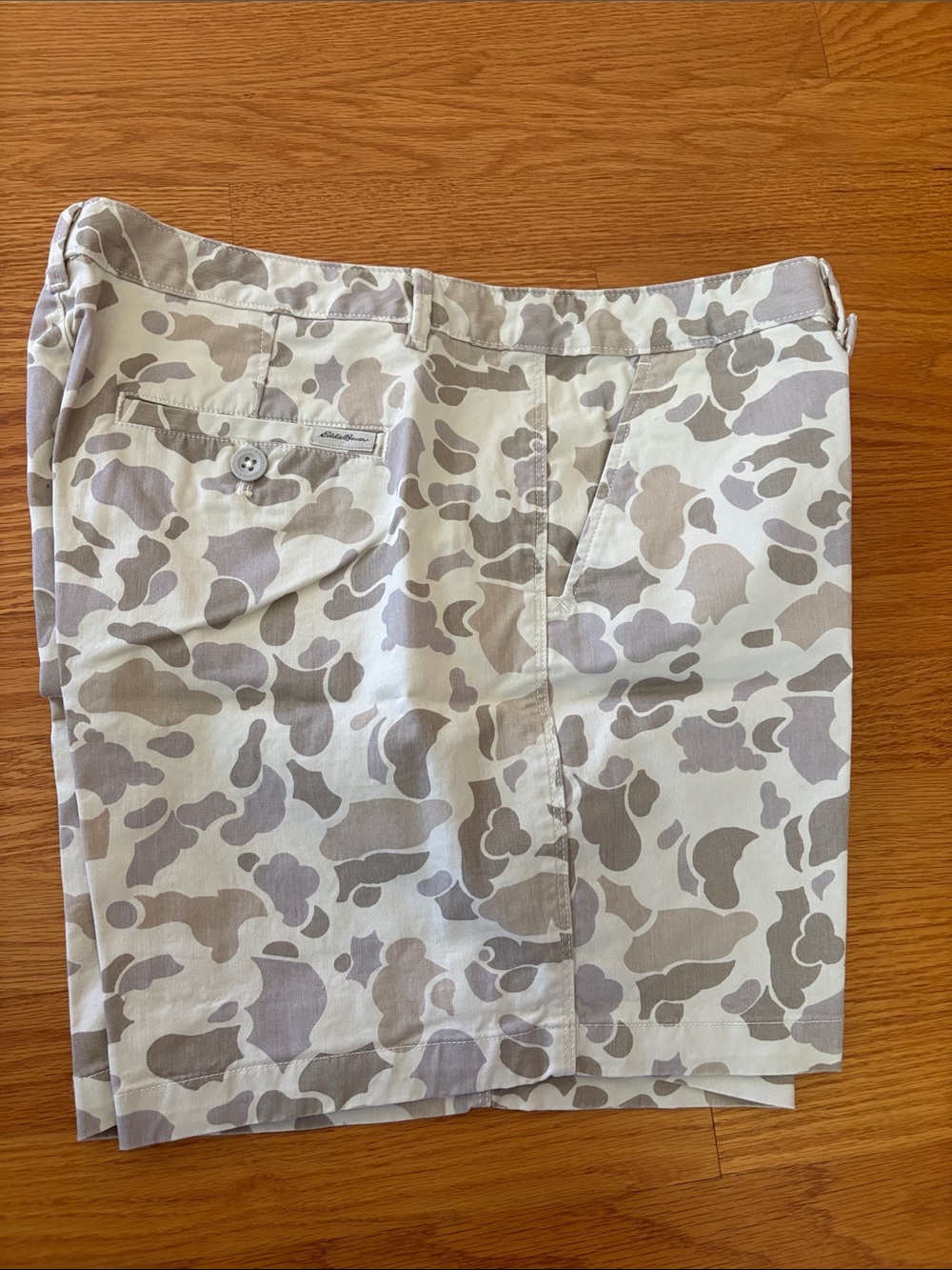 Camo Print Cotton Shorts - Boyfriend Midrise - Light Gray/Tan/Brown
